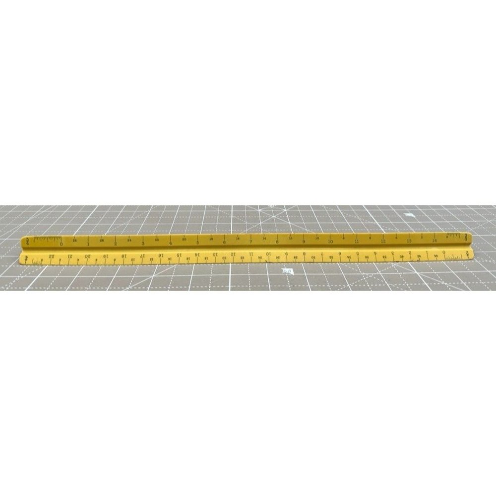 Bruning 2167P Yellow Architectural Scale Ruler 12”  Triangular Three Sided